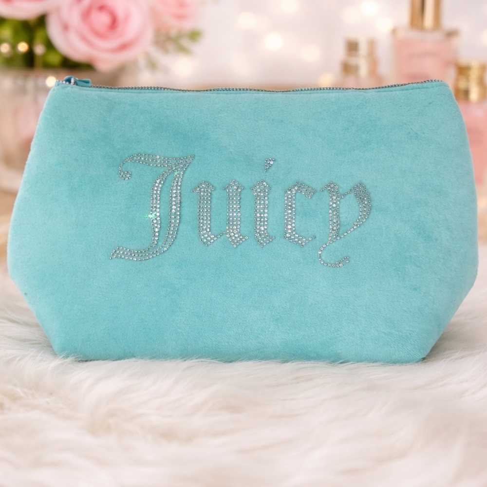 Juicy Couture Aqua Cosmetic Bag with Rhinestone Logo